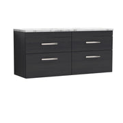 Nuie Athena 1200mm 4 Drawer Wall Hung Vanity Unit with Carrara Laminate Worktop - Charcoal Black