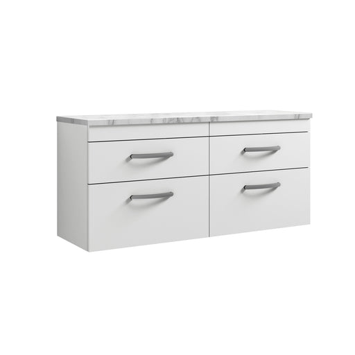 Nuie Athena 1200mm 4 Drawer Wall Hung Vanity Unit with Carrara Laminate Worktop - Gloss White