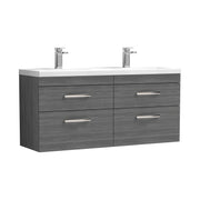 Nuie Athena 1200mm 4 Drawer Wall Hung Vanity Unit with Ceramic Basin - Anthracite Woodgrain