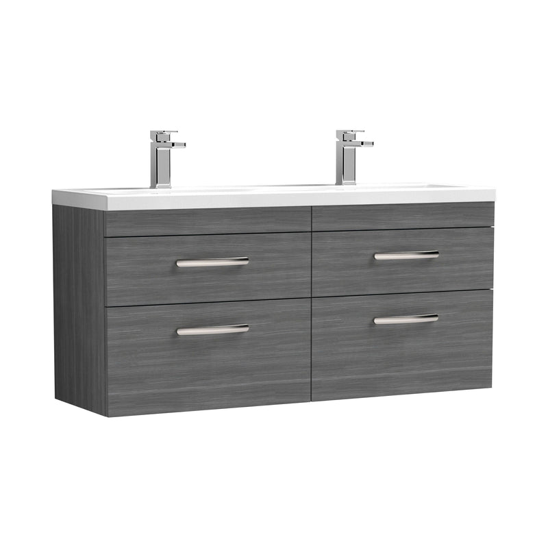 Nuie Athena 1200mm 4 Drawer Wall Hung Vanity Unit with Ceramic Basin - Anthracite Woodgrain