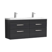 Nuie Athena 1200mm 4 Drawer Wall Hung Vanity Unit with Ceramic Basin - Charcoal Black