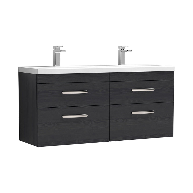 Nuie Athena 1200mm 4 Drawer Wall Hung Vanity Unit with Ceramic Basin - Charcoal Black