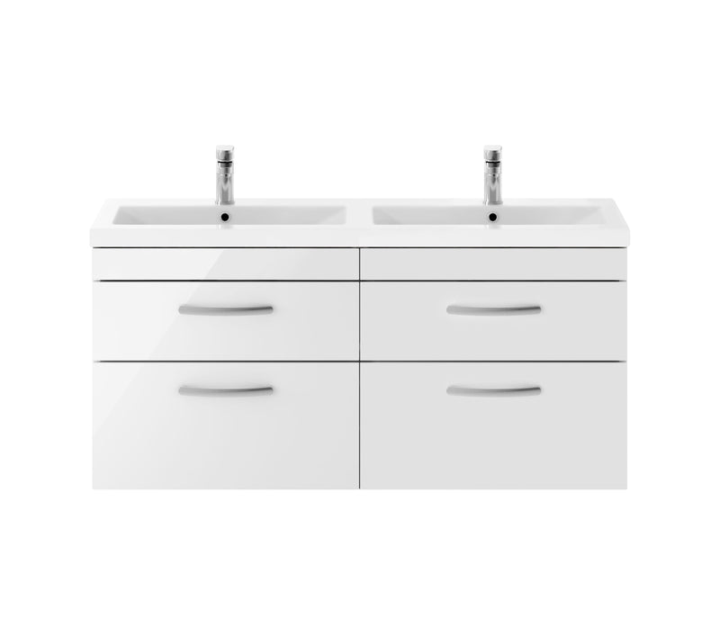 Nuie Athena 1200mm 4 Drawer Wall Hung Vanity Unit with Ceramic Basin - Gloss White