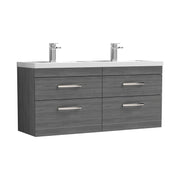 Nuie Athena 1200mm 4 Drawer Wall Hung Vanity Unit with Polymarble Basin - Anthracite Woodgrain