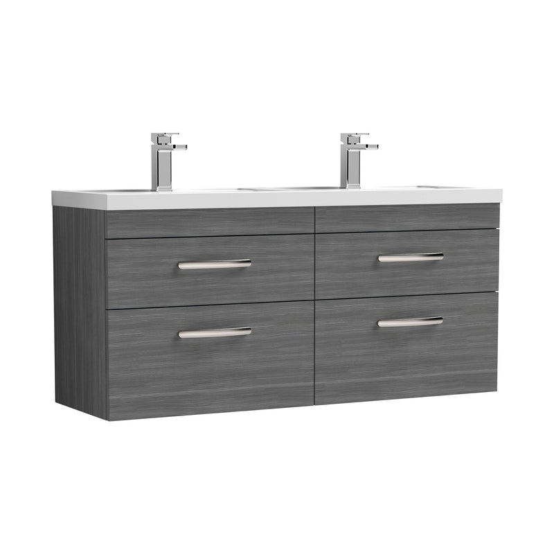 Nuie Athena 1200mm 4 Drawer Wall Hung Vanity Unit with Polymarble Basin - Anthracite Woodgrain