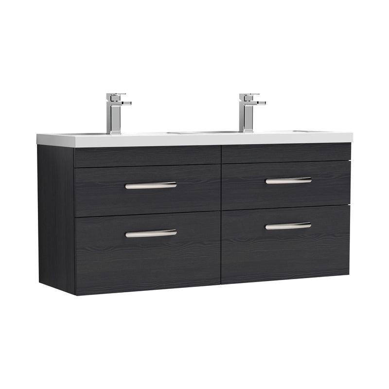Nuie Athena 1200mm 4 Drawer Wall Hung Vanity Unit with Polymarble Basin - Charcoal Black