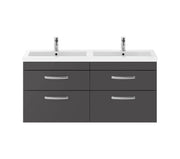 Nuie Athena 1200mm 4 Drawer Wall Hung Vanity Unit with Polymarble Basin - Gloss Grey