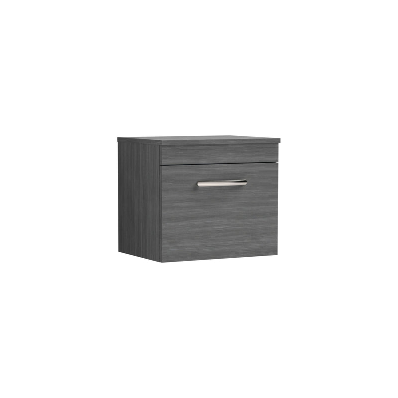 Nuie Athena 500mm 1 Drawer Wall Hung Vanity Unit with Co-ordinating Worktop - Anthracite Woodgrain