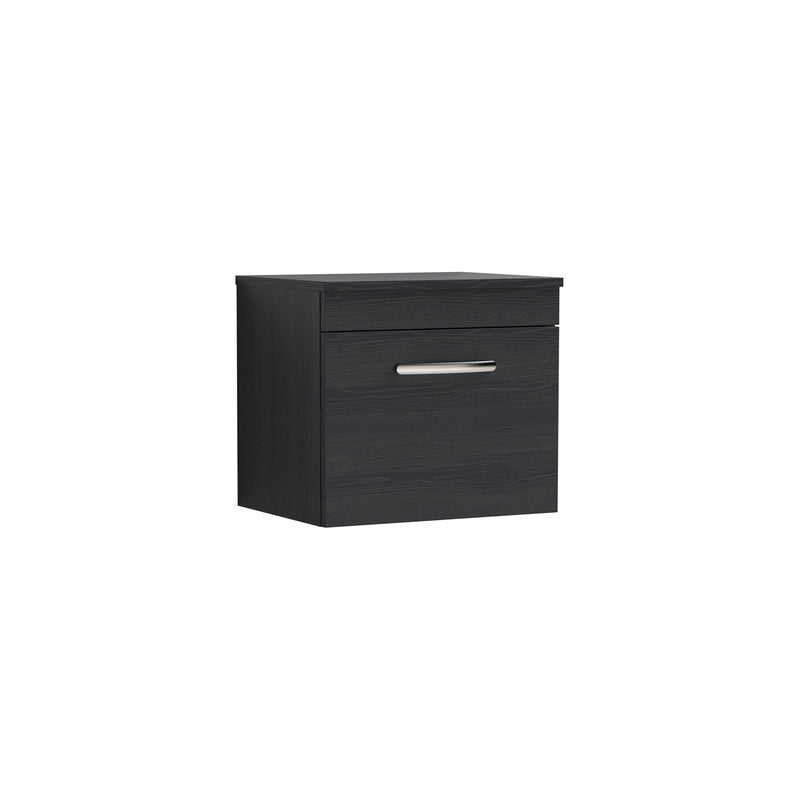 Nuie Athena 500mm 1 Drawer Wall Hung Vanity Unit with Co-ordinating Worktop - Charcoal Black