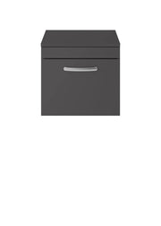 Nuie Athena 500mm 1 Drawer Wall Hung Vanity Unit with Co-ordinating Worktop - Gloss Grey