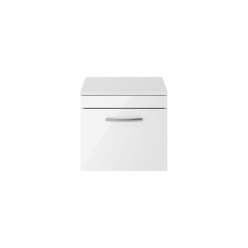 Nuie Athena 500mm 1 Drawer Wall Hung Vanity Unit with Co-ordinating Worktop - Gloss White