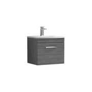 Nuie Athena 500mm 1 Drawer Wall Hung Vanity Unit with Curved Basin - Anthracite Woodgrain