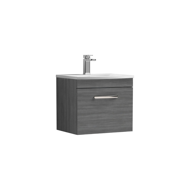 Nuie Athena 500mm 1 Drawer Wall Hung Vanity Unit with Curved Basin - Anthracite Woodgrain
