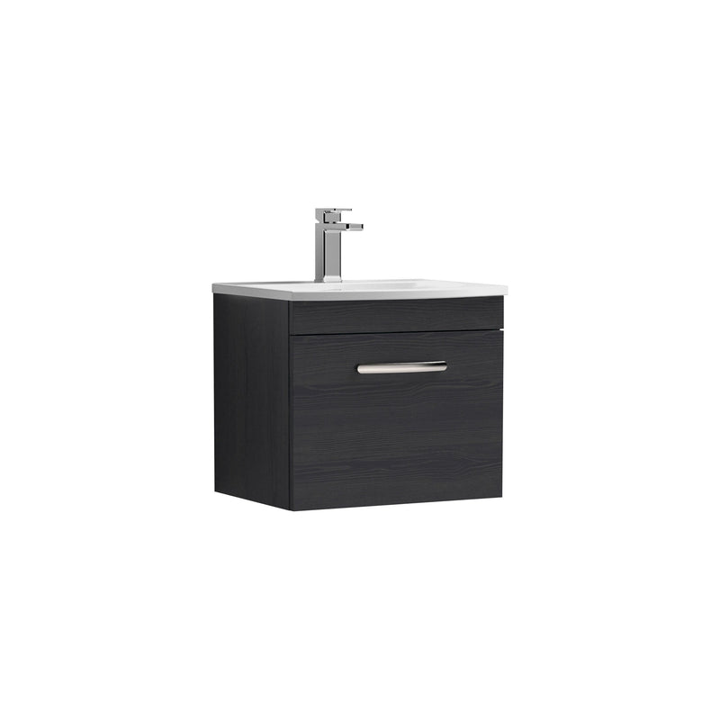 Nuie Athena 500mm 1 Drawer Wall Hung Vanity Unit with Curved Basin - Charcoal Black