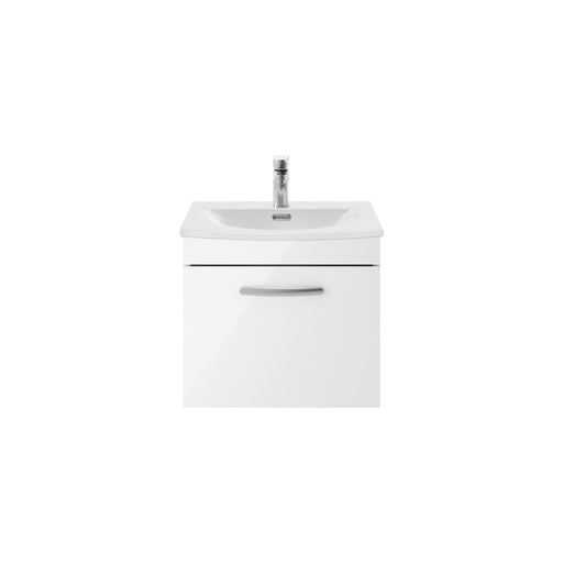 Nuie Athena 500mm 1 Drawer Wall Hung Vanity Unit with Curved Basin - Gloss White