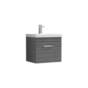 Nuie Athena 500mm 1 Drawer Wall Hung Vanity Unit with Mid-Edge Basin - Anthracite Woodgrain