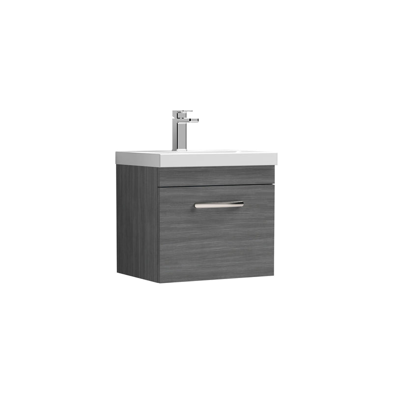 Nuie Athena 500mm 1 Drawer Wall Hung Vanity Unit with Mid-Edge Basin - Anthracite Woodgrain