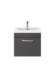 Nuie Athena 500mm 1 Drawer Wall Hung Vanity Unit with Mid-Edge Basin - Gloss Grey