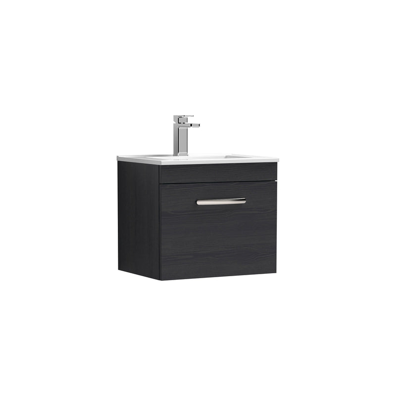Nuie Athena 500mm 1 Drawer Wall Hung Vanity Unit with Minimalist Basin - Charcoal Black
