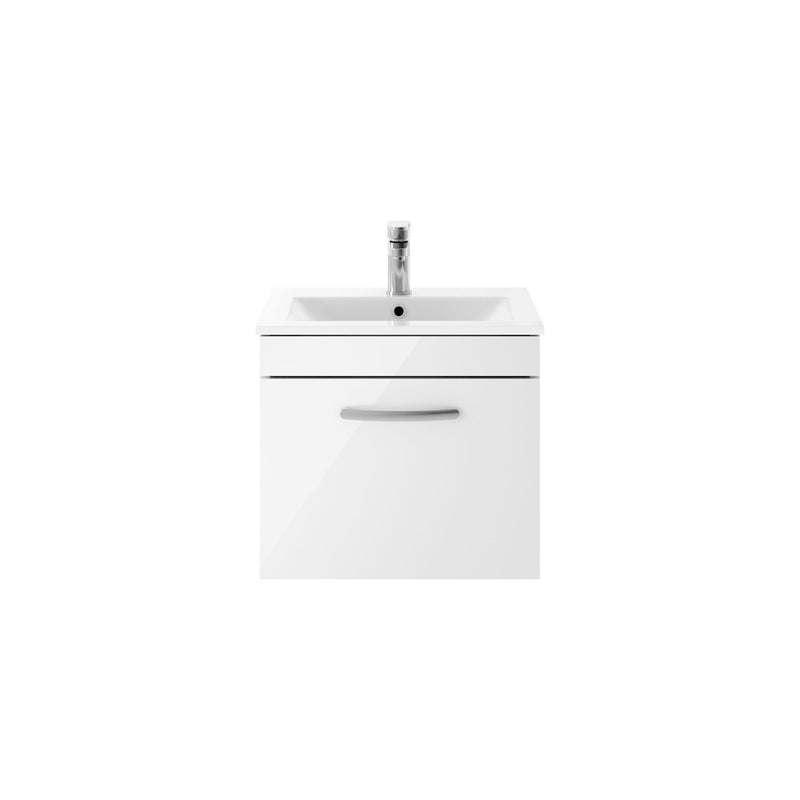 Nuie Athena 500mm 1 Drawer Wall Hung Vanity Unit with Minimalist Basin - Gloss White