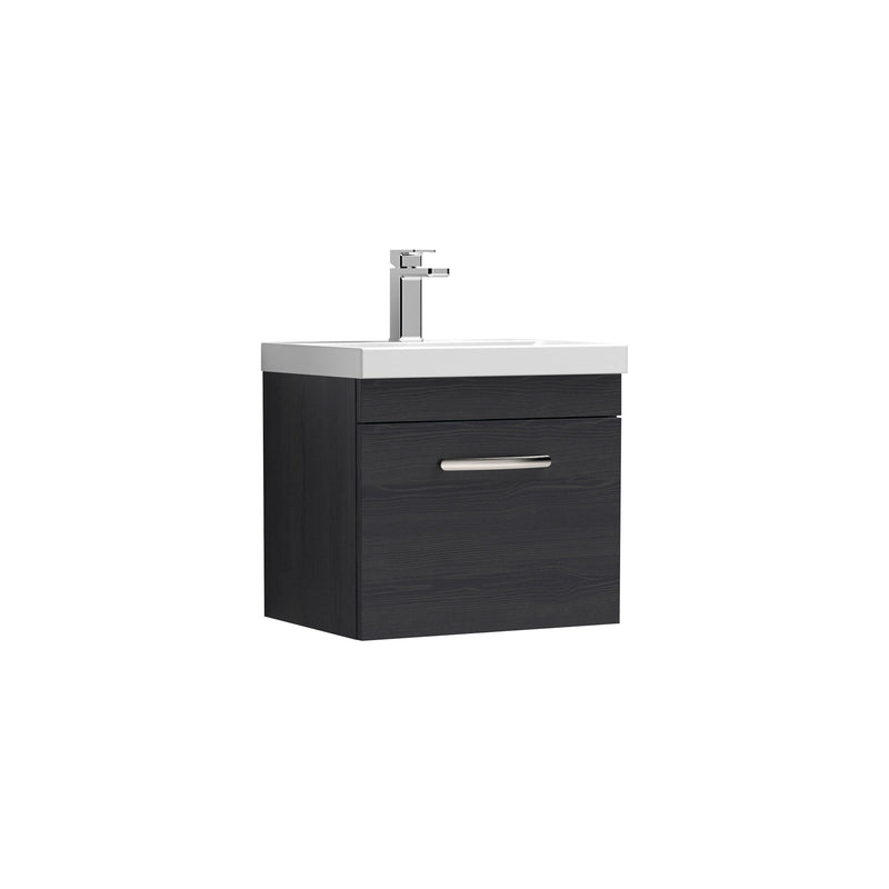 Nuie Athena 500mm 1 Drawer Wall Hung Vanity Unit with Thin Edge Basin - Charcoal Black