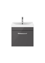 Nuie Athena 500mm 1 Drawer Wall Hung Vanity Unit with Thin Edge Basin - Gloss Grey