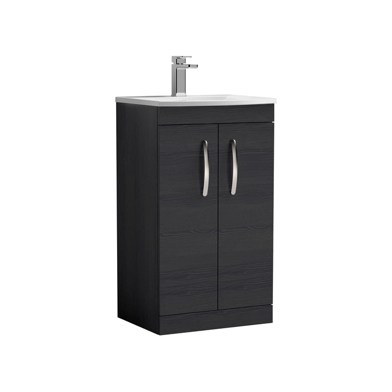 Nuie Athena 500mm 2 Door Floor Standing Vanity Unit with Curved Basin - Charcoal Black