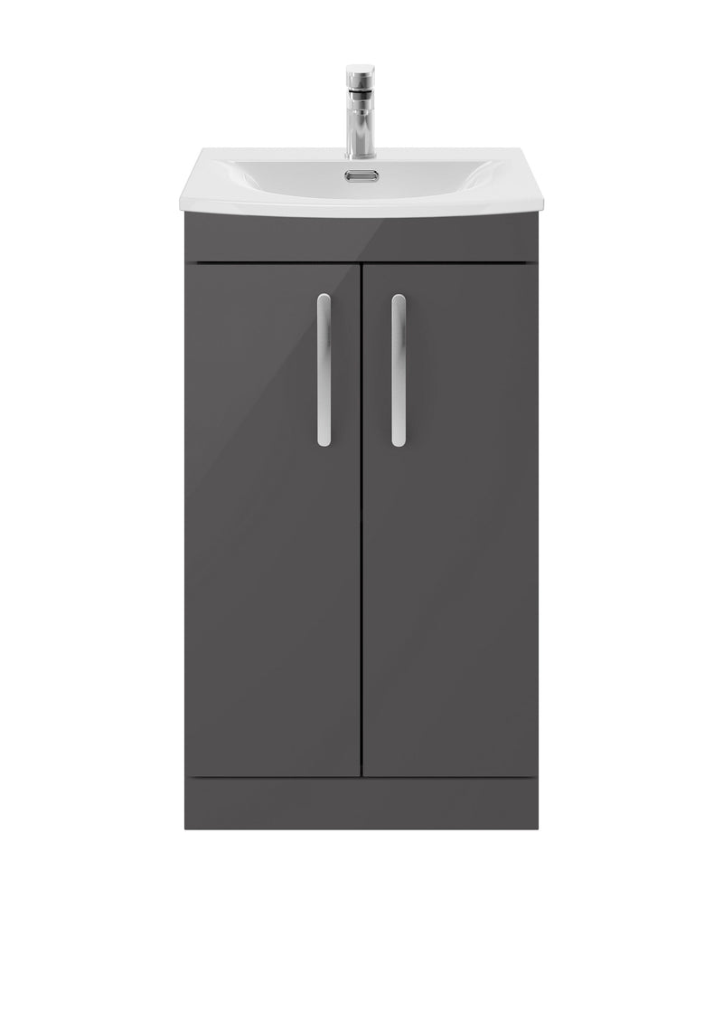 Nuie Athena 500mm 2 Door Floor Standing Vanity Unit with Curved Basin - Gloss Grey