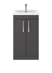 Nuie Athena 500mm 2 Door Floor Standing Vanity Unit with Mid-Edge Basin - Gloss Grey