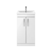 Nuie Athena 500mm 2 Door Floor Standing Vanity Unit with Mid-Edge Basin - Gloss White