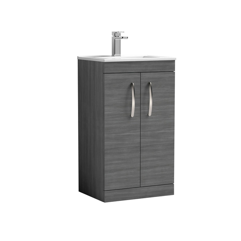 Nuie Athena 500mm 2 Door Floor Standing Vanity Unit with Minimalist Basin - Anthracite Woodgrain