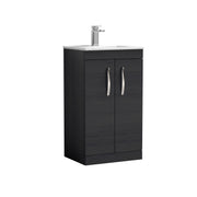 Nuie Athena 500mm 2 Door Floor Standing Vanity Unit with Minimalist Basin - Charcoal Black