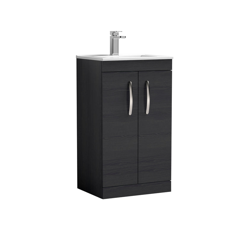 Nuie Athena 500mm 2 Door Floor Standing Vanity Unit with Minimalist Basin - Charcoal Black