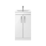Nuie Athena 500mm 2 Door Floor Standing Vanity Unit with Minimalist Basin - Gloss White