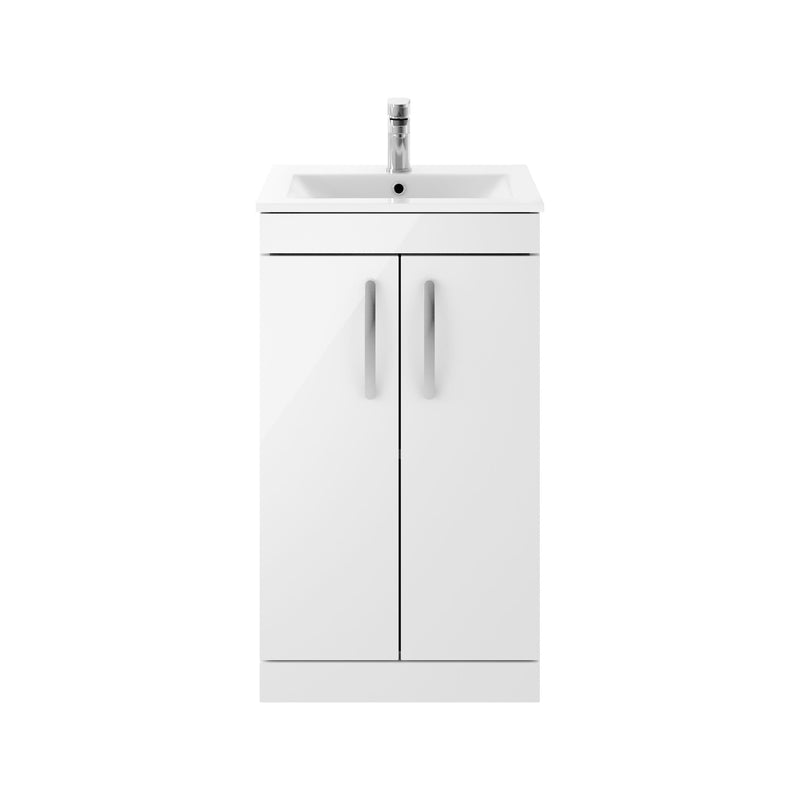 Nuie Athena 500mm 2 Door Floor Standing Vanity Unit with Minimalist Basin - Gloss White