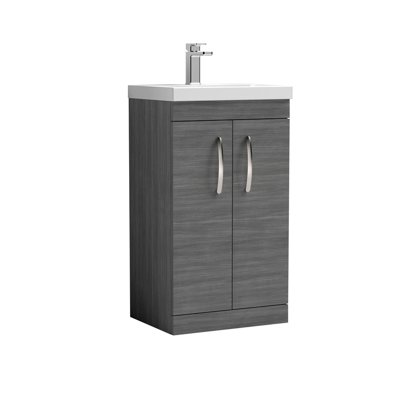 Nuie Athena 500mm 2 Door Floor Standing Vanity Unit with Thin Edge Basin - Anthracite Woodgrain