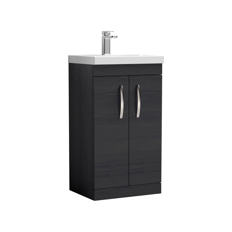 Nuie Athena 500mm 2 Door Floor Standing Vanity Unit with Thin Edge Basin - Charcoal Black