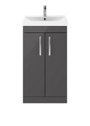 Nuie Athena 500mm 2 Door Floor Standing Vanity Unit with Thin Edge Basin - Gloss Grey