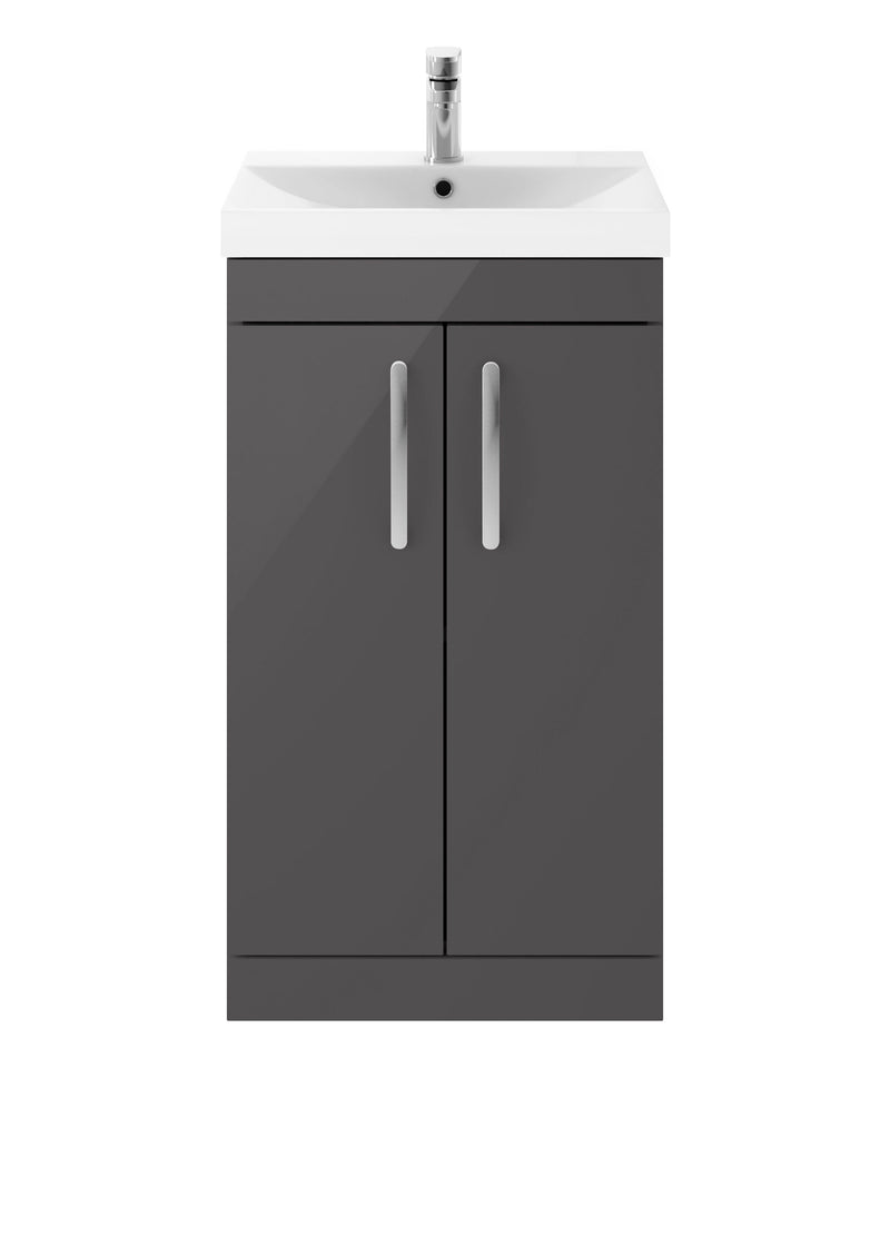 Nuie Athena 500mm 2 Door Floor Standing Vanity Unit with Thin Edge Basin - Gloss Grey