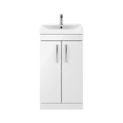 Nuie Athena 500mm 2 Door Floor Standing Vanity Unit with Thin Edge Basin - Gloss White