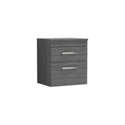 Nuie Athena 500mm 2 Drawer Wall Hung Vanity Unit with Co-ordinating Worktop - Anthracite Woodgrain
