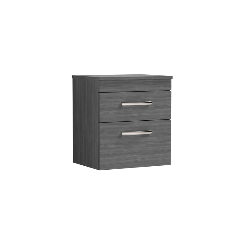 Nuie Athena 500mm 2 Drawer Wall Hung Vanity Unit with Co-ordinating Worktop - Anthracite Woodgrain