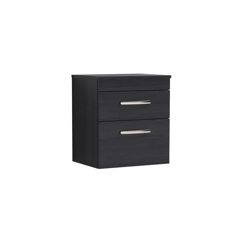 Nuie Athena 500mm 2 Drawer Wall Hung Vanity Unit with Co-ordinating Worktop - Charcoal Black