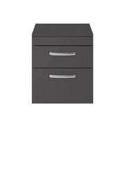 Nuie Athena 500mm 2 Drawer Wall Hung Vanity Unit with Co-ordinating Worktop - Gloss Grey