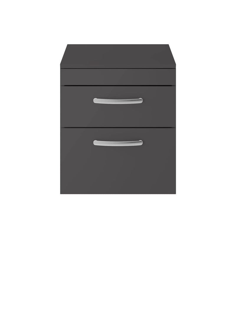 Nuie Athena 500mm 2 Drawer Wall Hung Vanity Unit with Co-ordinating Worktop - Gloss Grey