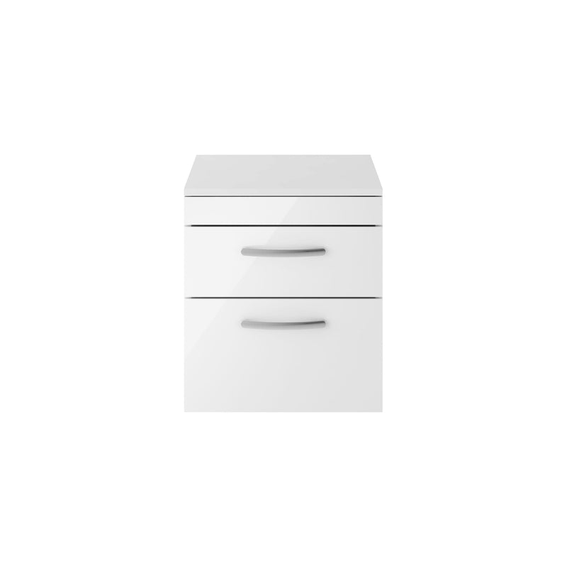 Nuie Athena 500mm 2 Drawer Wall Hung Vanity Unit with Co-ordinating Worktop - Gloss White