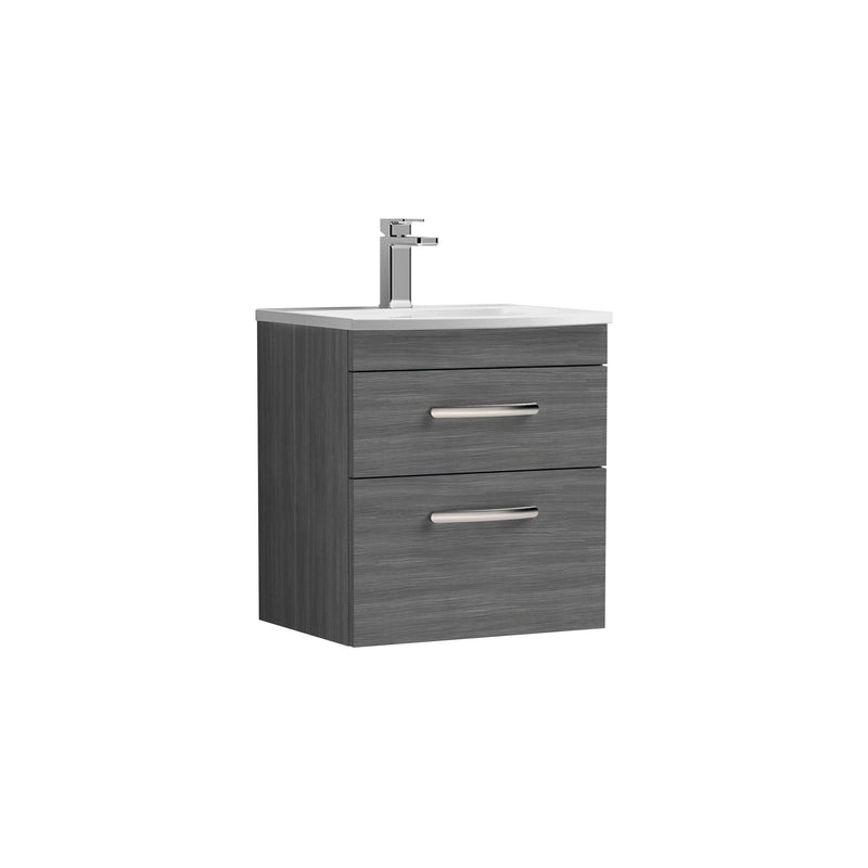 Nuie Athena 500mm 2 Drawer Wall Hung Vanity Unit with Curved Basin - Anthracite Woodgrain
