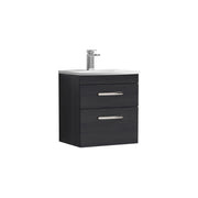 Nuie Athena 500mm 2 Drawer Wall Hung Vanity Unit with Curved Basin - Charcoal Black