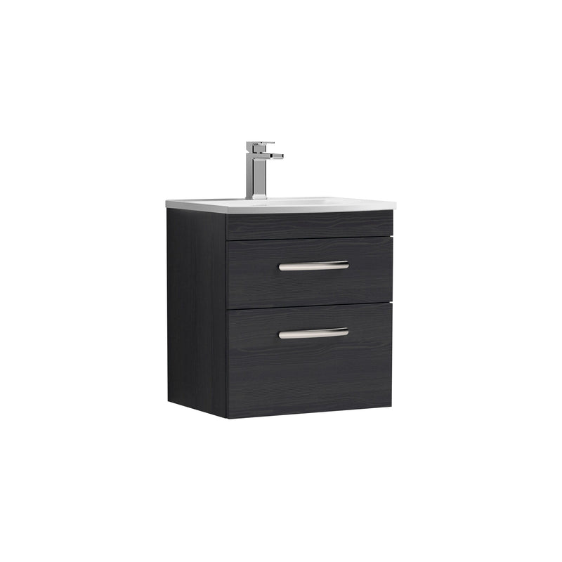 Nuie Athena 500mm 2 Drawer Wall Hung Vanity Unit with Curved Basin - Charcoal Black