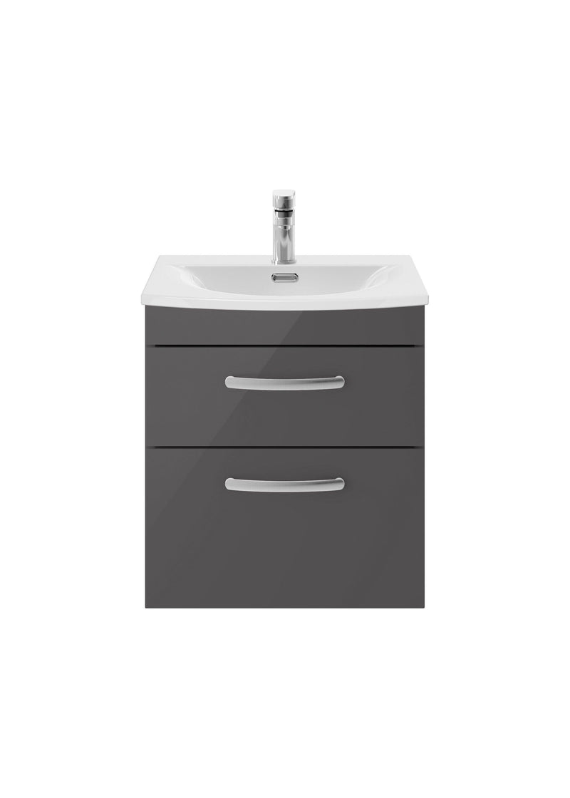 Nuie Athena 500mm 2 Drawer Wall Hung Vanity Unit with Curved Basin - Gloss Grey